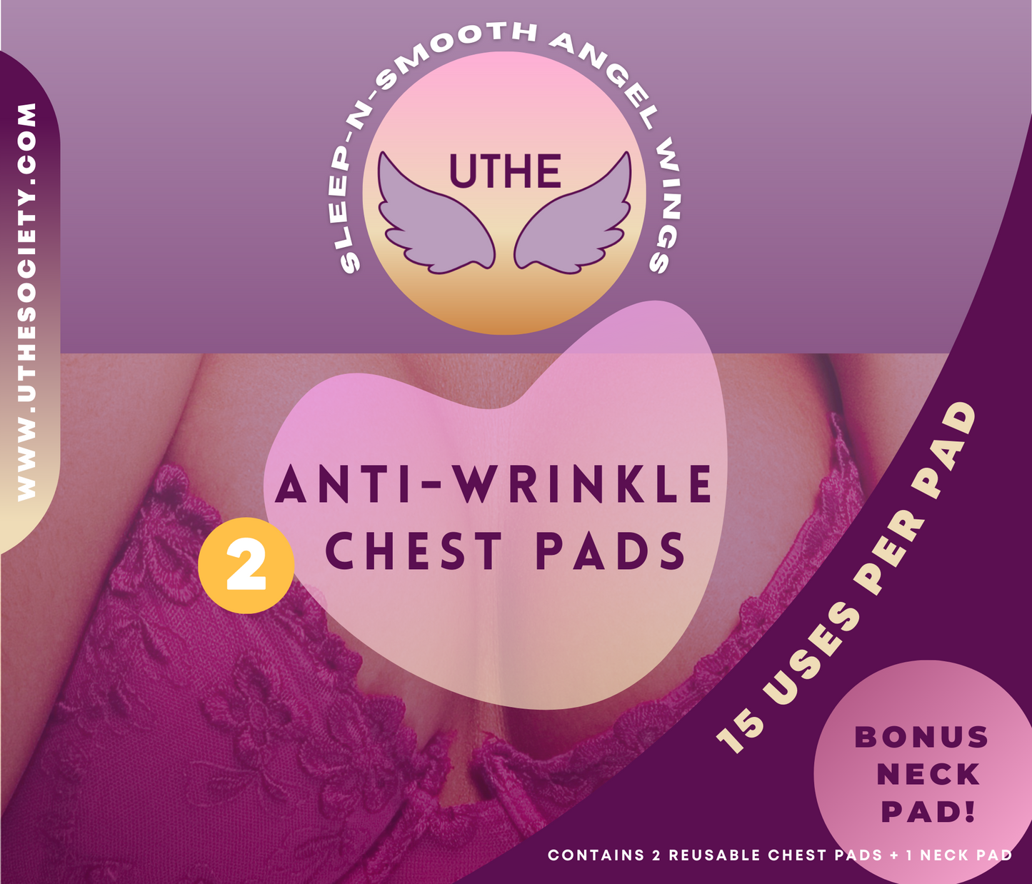 UTHE Sleep-N-Smooth Reusable Anti-Wrinkle Silicone Chest Pads | 2 Pack with BONUS Neck Pad!